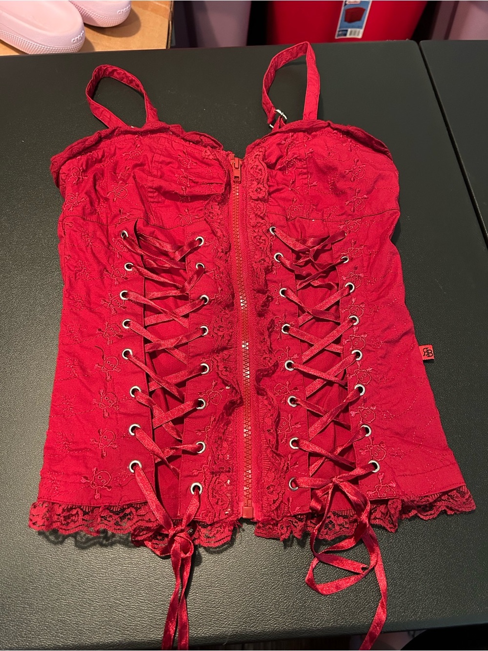 Royal Bones Red Lace-Up Corset Tank Top XS